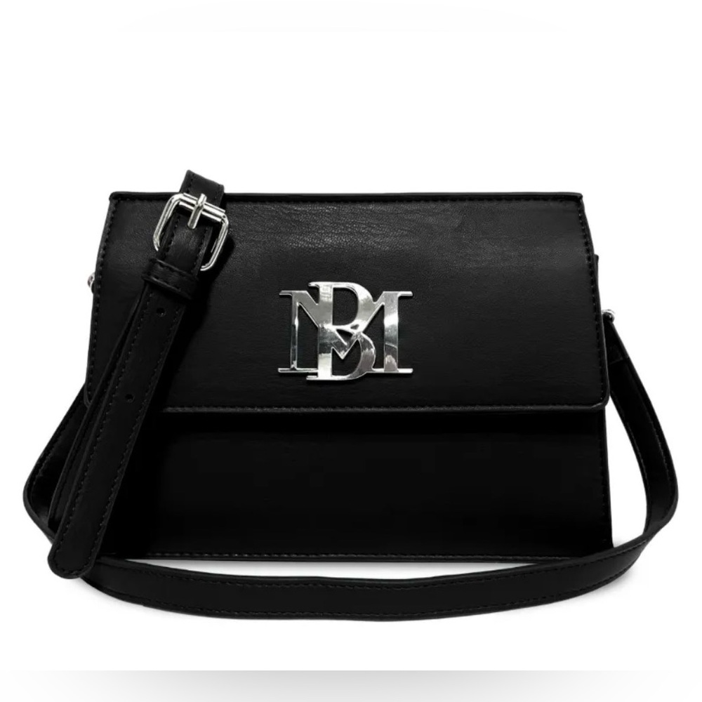 New Badgley Mischka Black Crossbody with Silver Logo Accent